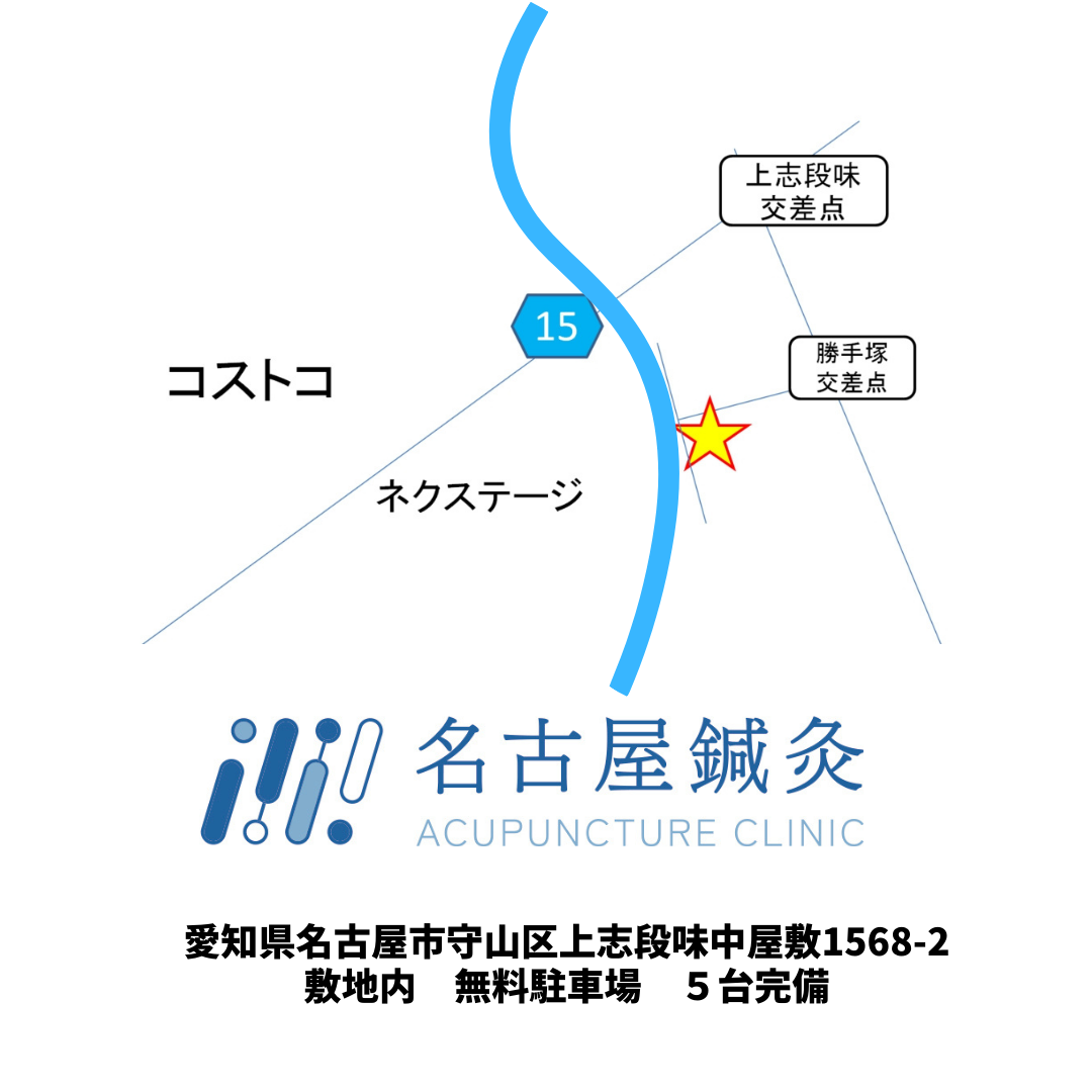 名古屋鍼灸までの地図（コストコ・ネクステージが目印）